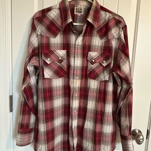 Ely Cattleman Burgundy and White Plaid Shirt